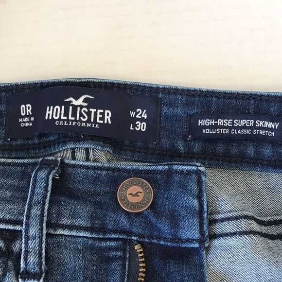 HOLLISTER High-Rise Super Skinny Classic Stretch Jeans Size 0R 24x30 Ripped Hem - Picture 6 of 13